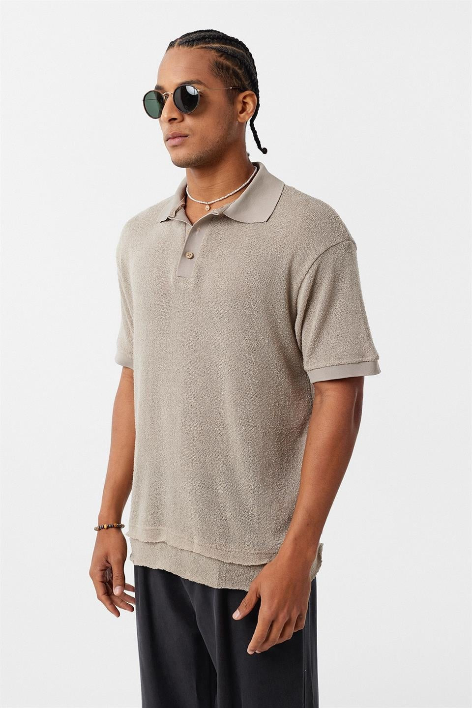 Polo Yaka Triko Oversize Tişört