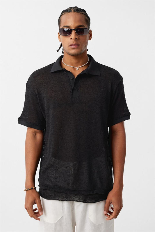 Polo Yaka Triko Oversize Tişört