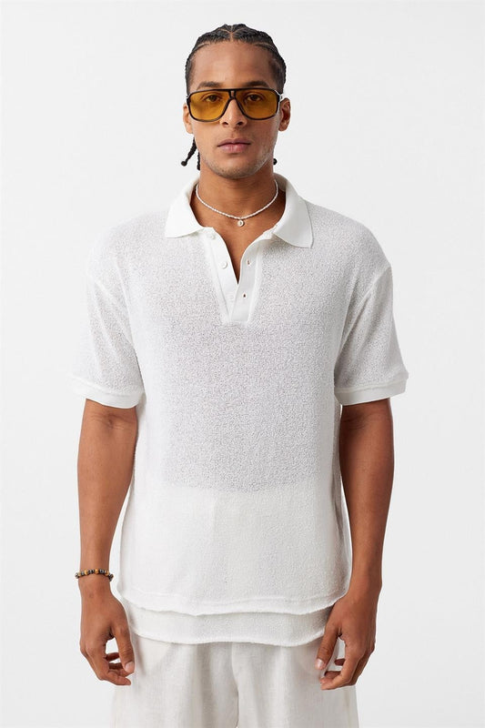 Polo Yaka Triko Oversize Tişört