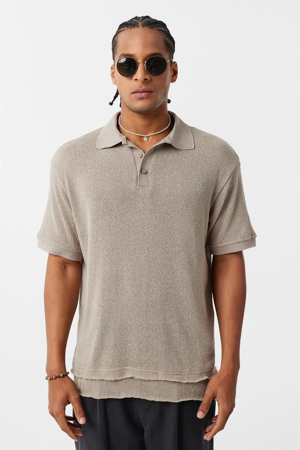 Polo Yaka Triko Oversize Tişört