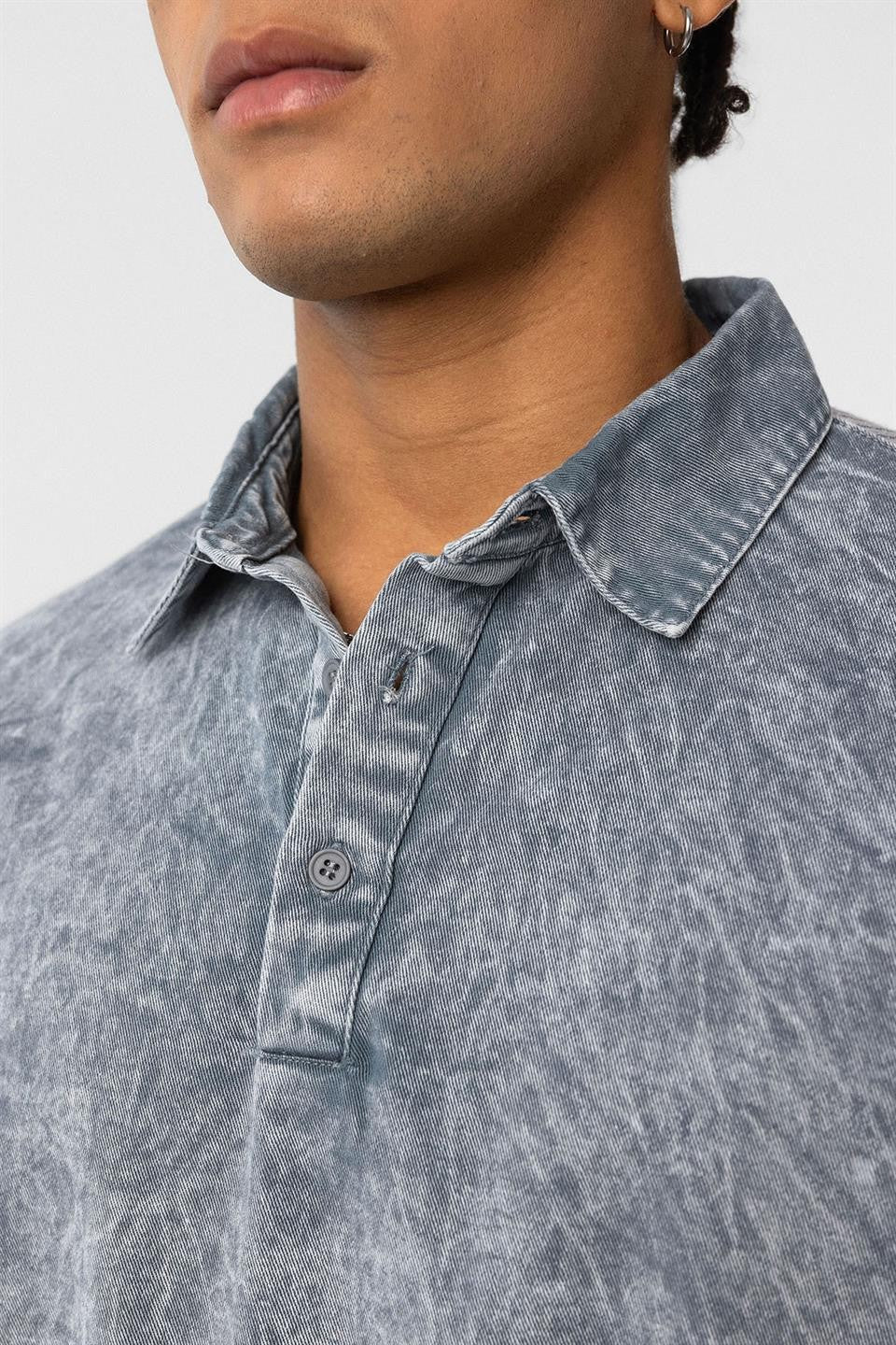 Yıkamalı Triko Oversize Polo Yaka Tişört