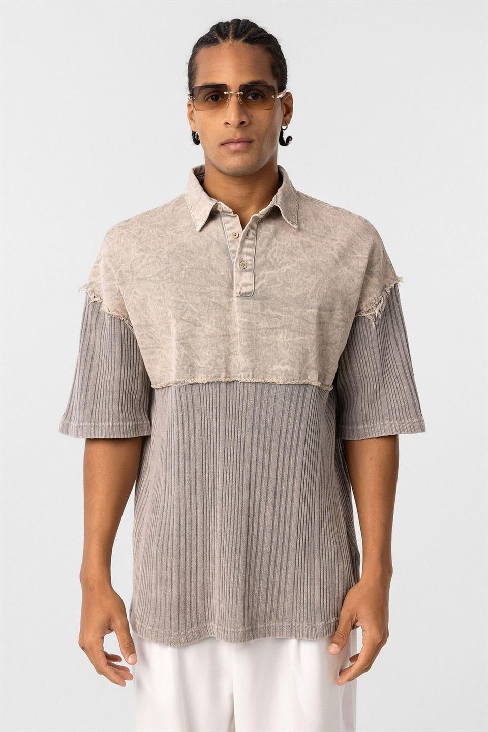 Yıkamalı Triko Oversize Polo Yaka Tişört