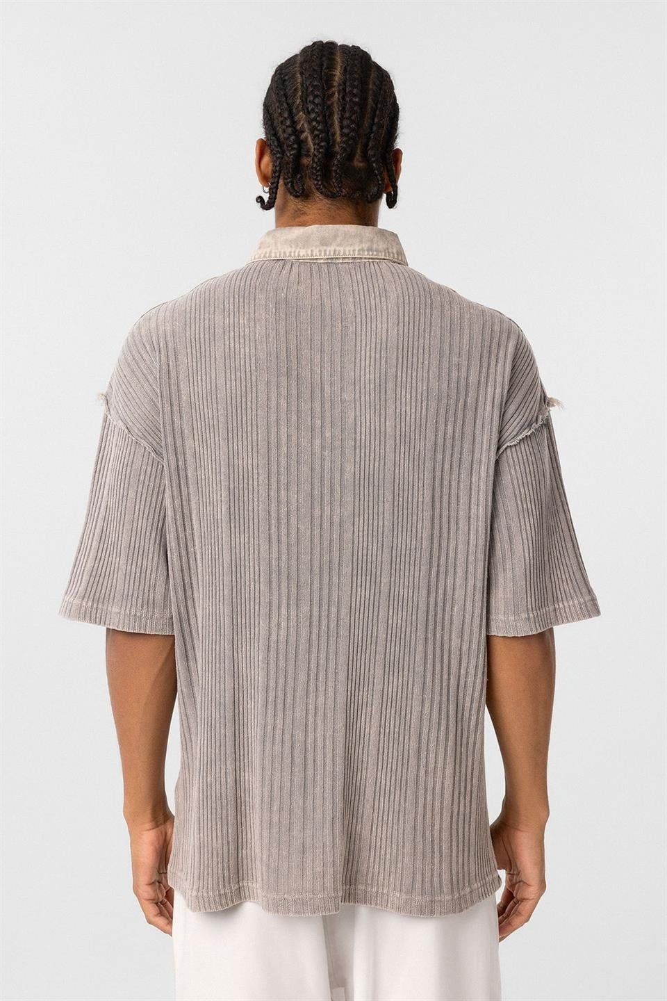 Yıkamalı Triko Oversize Polo Yaka Tişört
