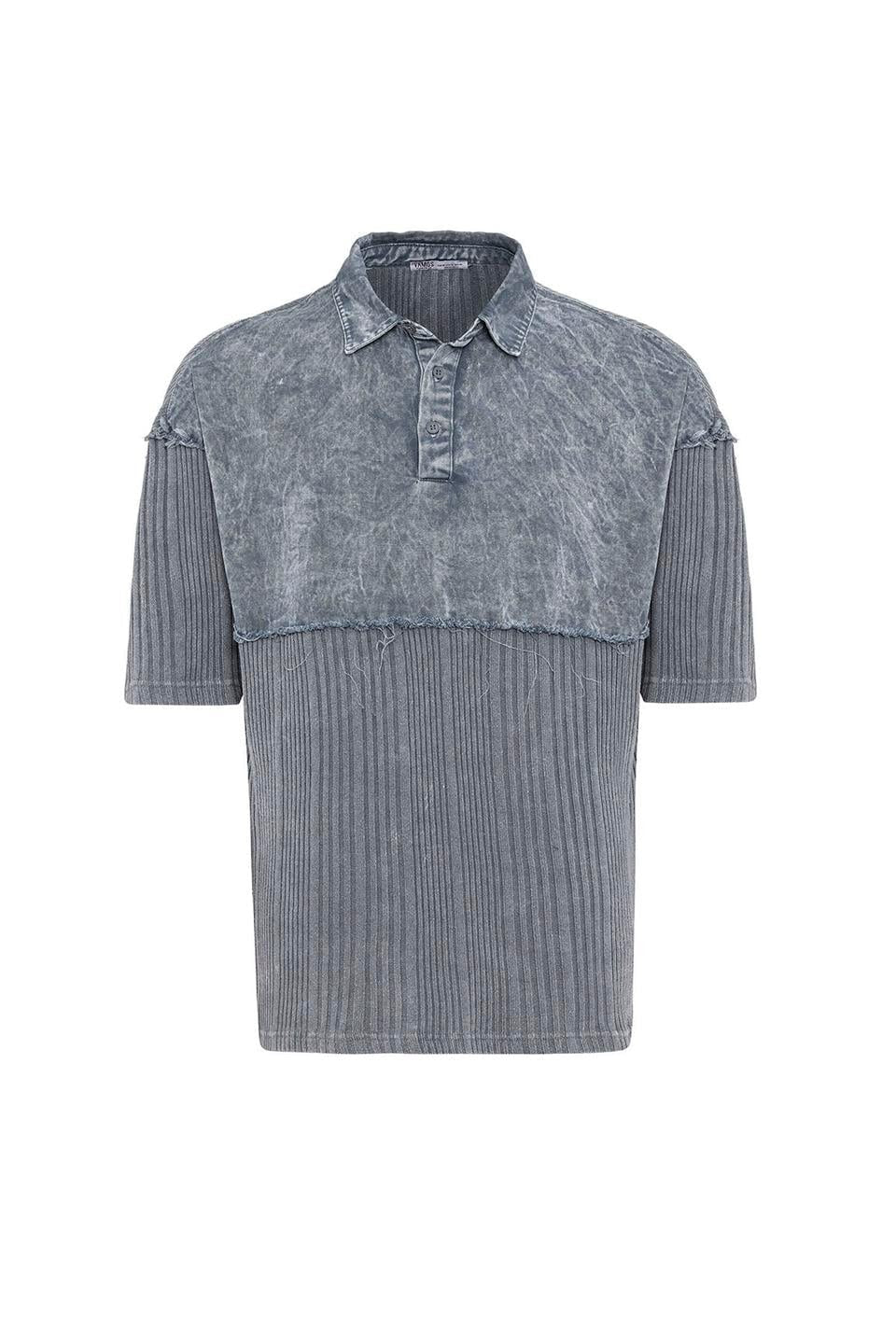 Yıkamalı Triko Oversize Polo Yaka Tişört