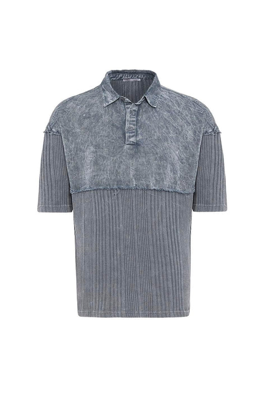 Yıkamalı Triko Oversize Polo Yaka Tişört
