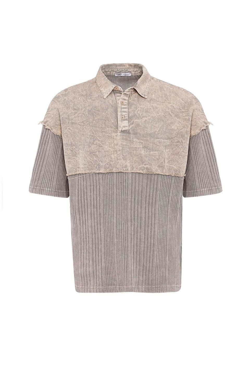 Yıkamalı Triko Oversize Polo Yaka Tişört