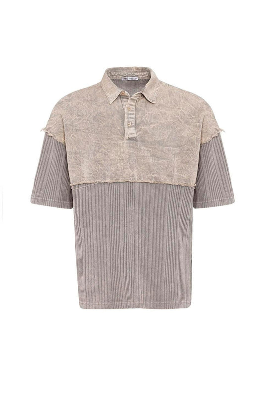 Yıkamalı Triko Oversize Polo Yaka Tişört