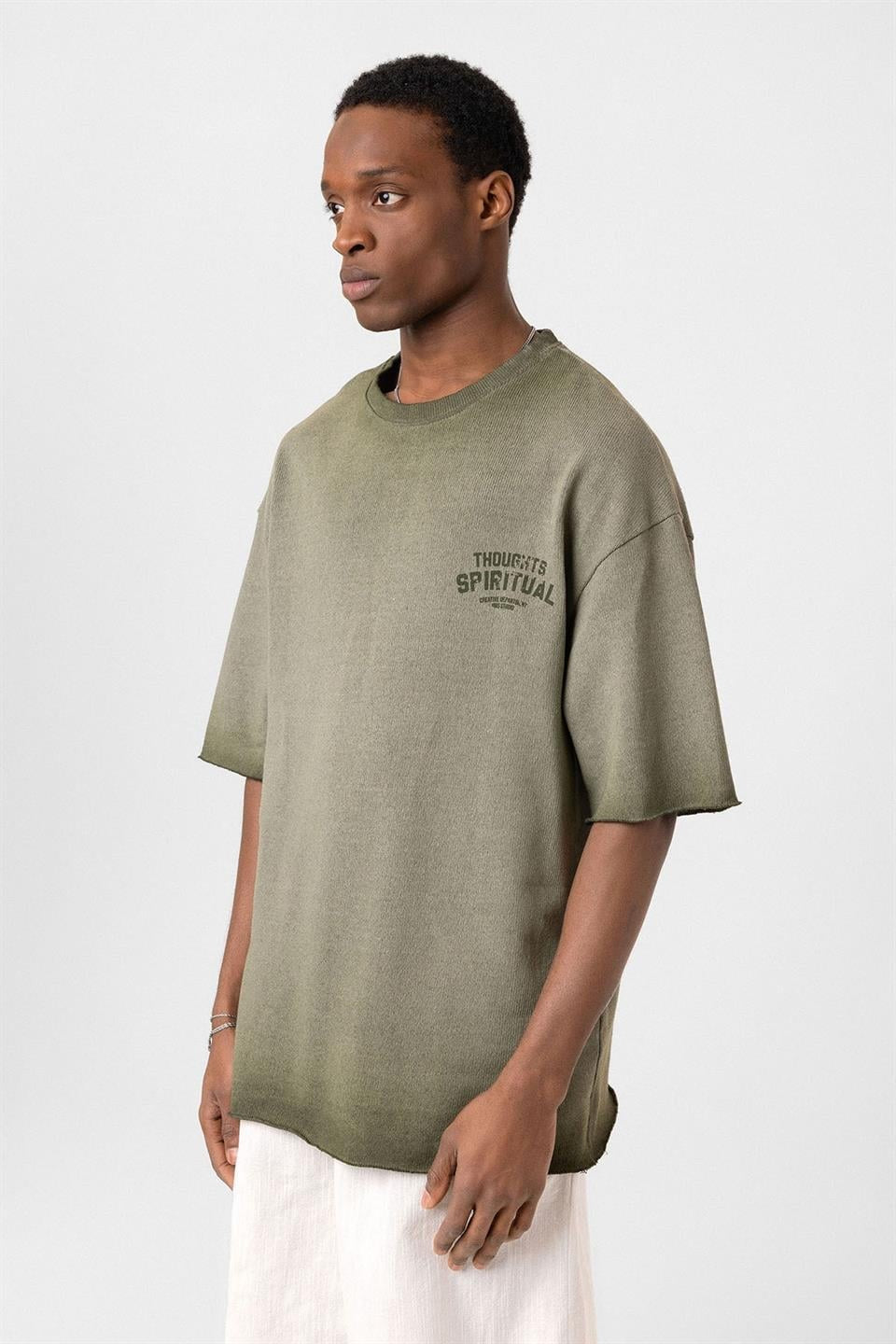 Oversize Yıkamalı Baskılı Triko Tişört