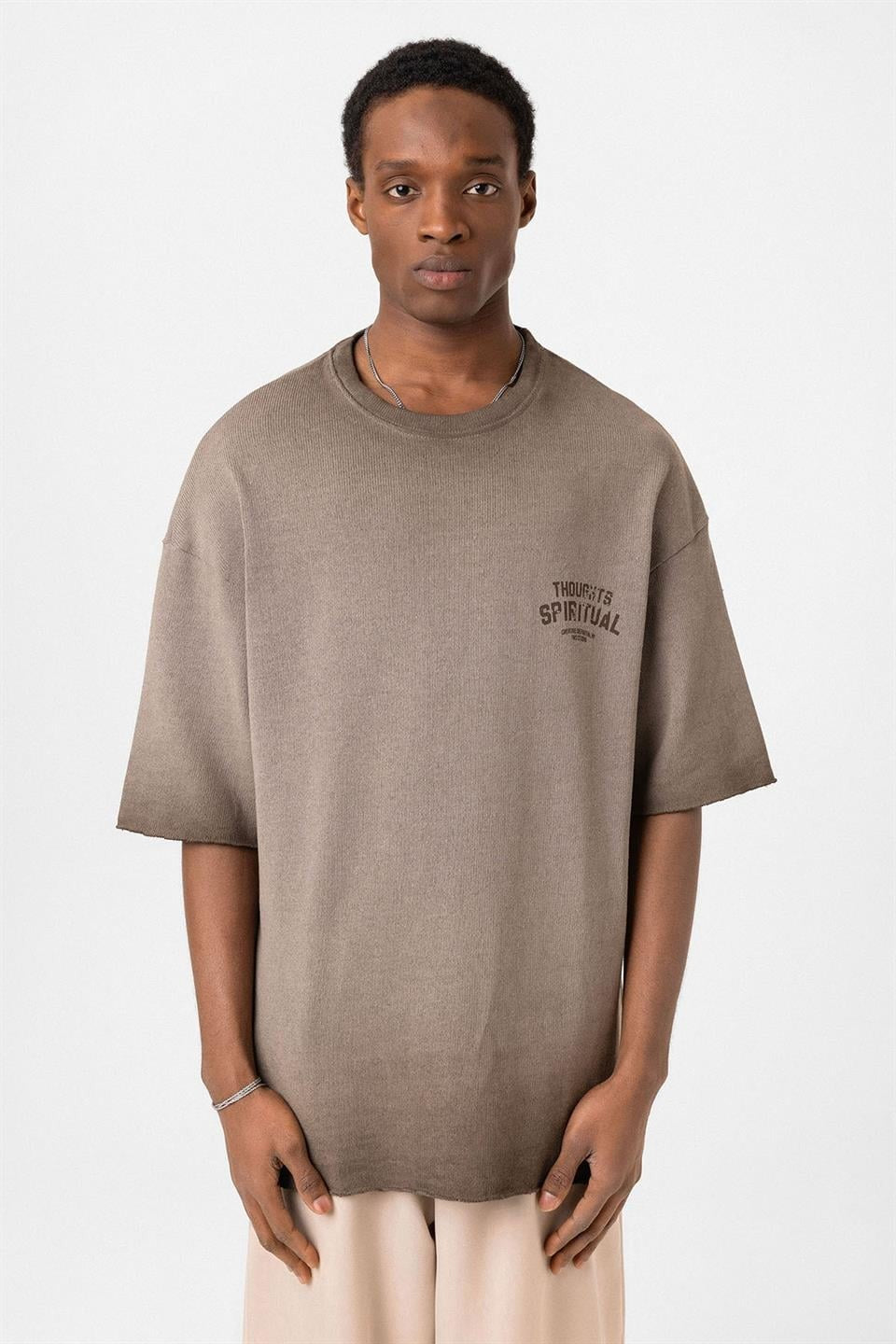 Oversize Yıkamalı Baskılı Triko Tişört