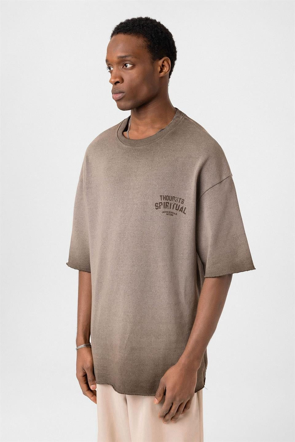 Oversize Yıkamalı Baskılı Triko Tişört