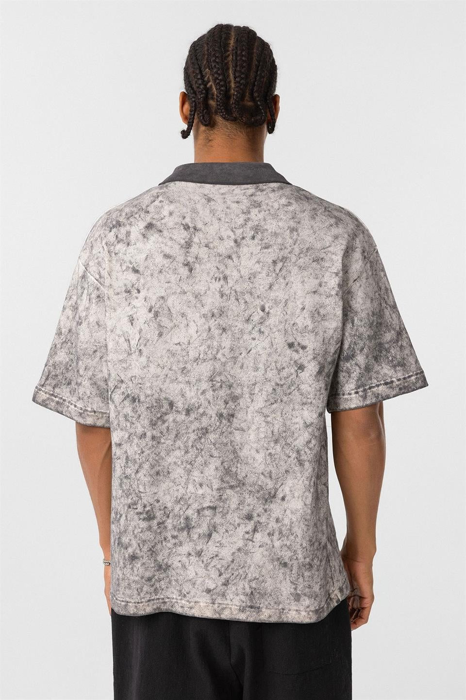 Yıkamalı Triko Oversize Polo Yaka Tişört