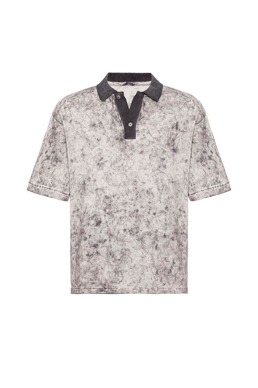 Yıkamalı Triko Oversize Polo Yaka Tişört