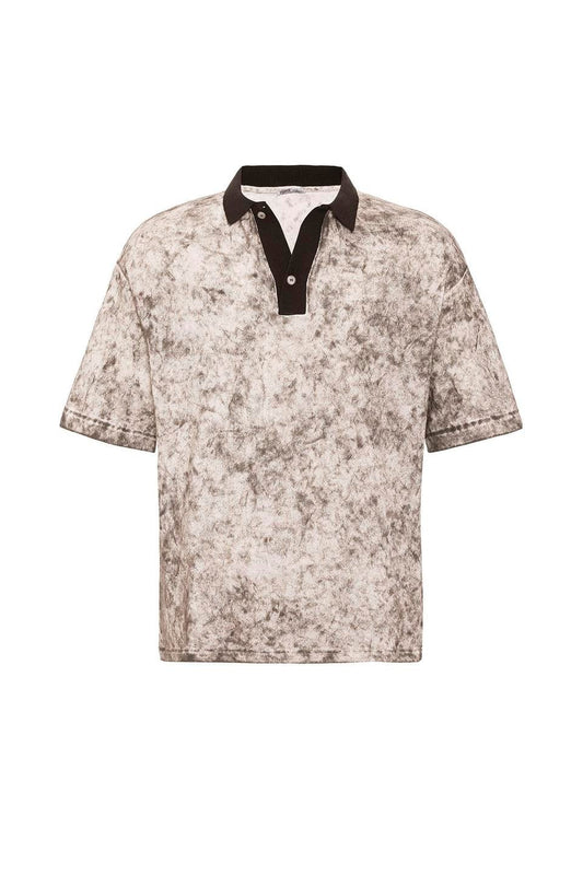 Yıkamalı Triko Oversize Polo Yaka Tişört