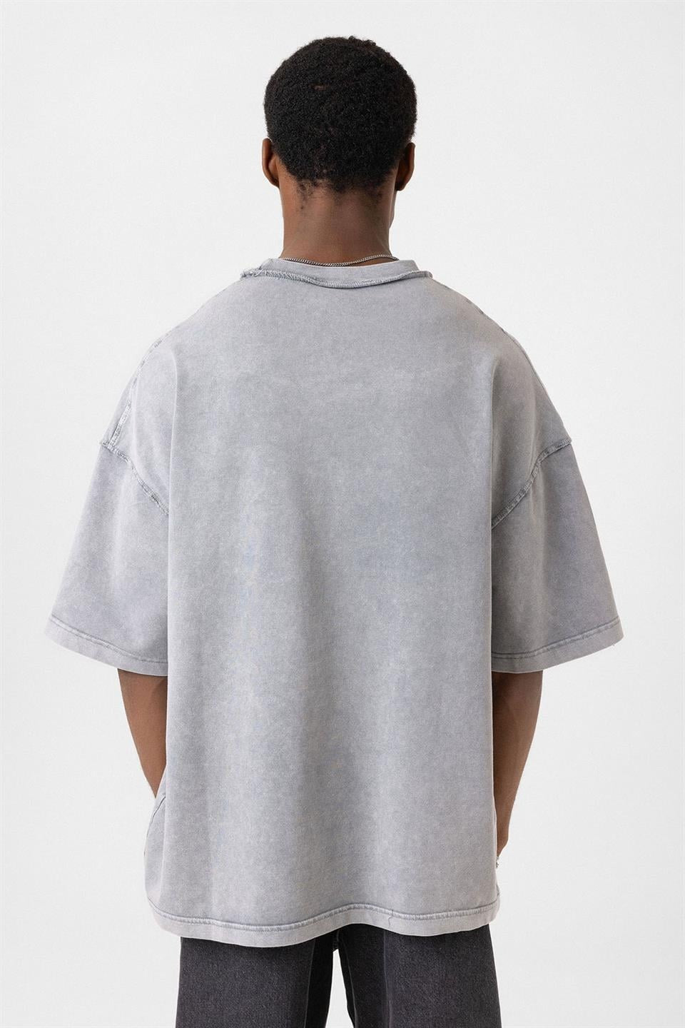 Yıkamalı Oversize Cepli Tişört