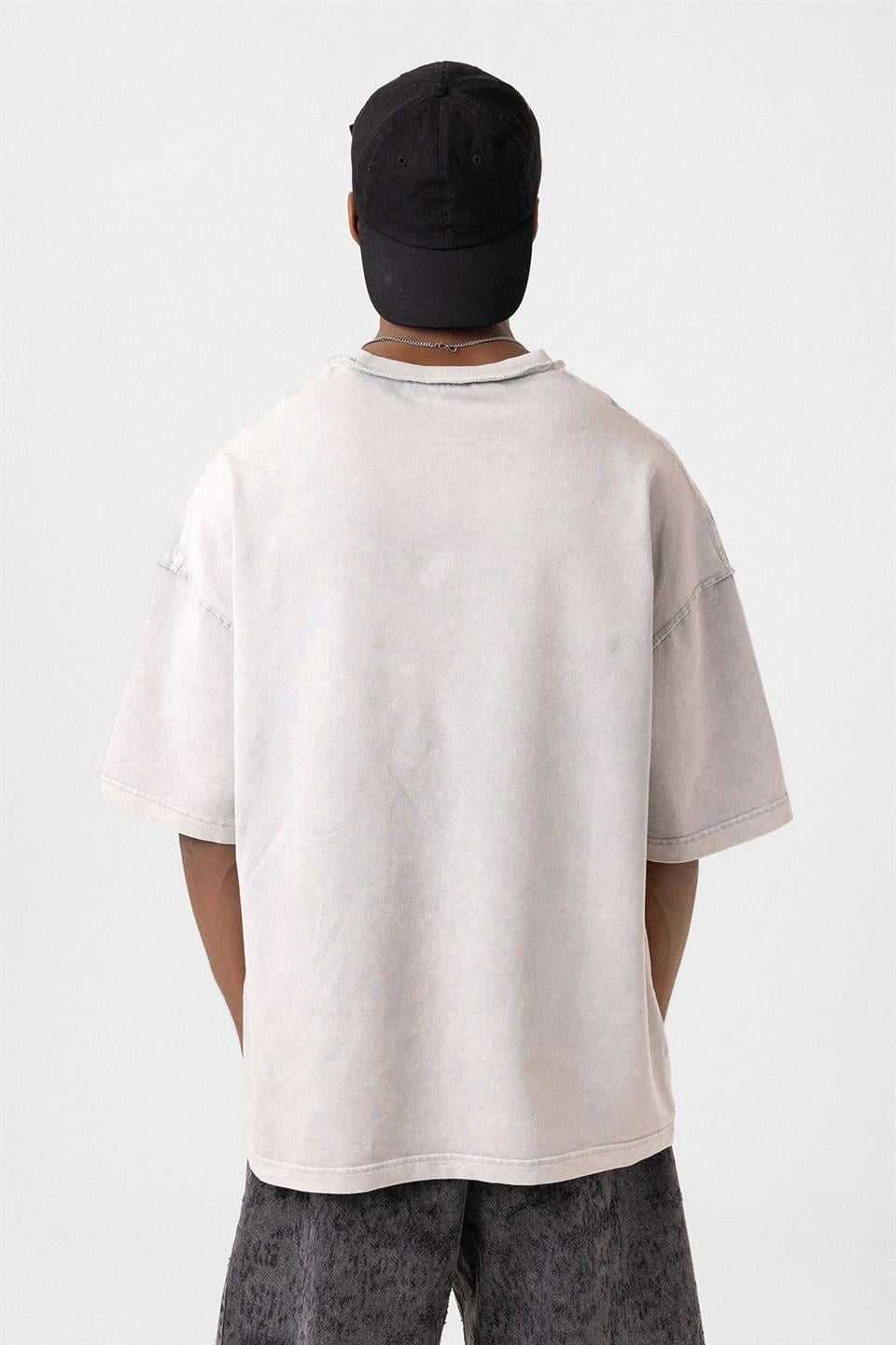 Yıkamalı Oversize Cepli Tişört