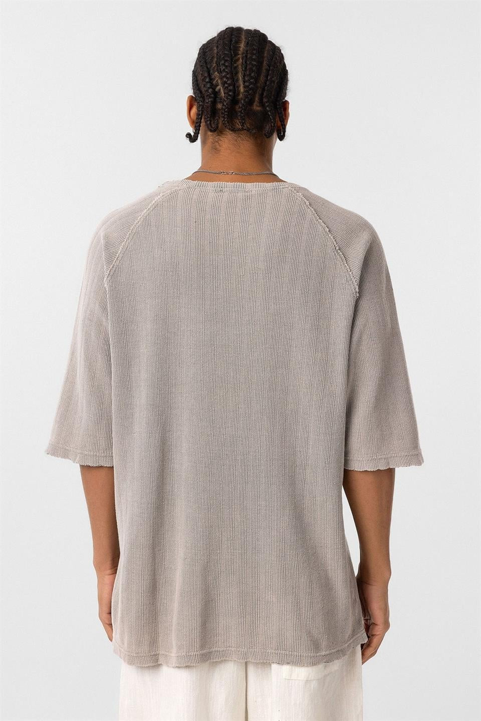 Yıkamalı Oversize Baskılı Triko Tişört