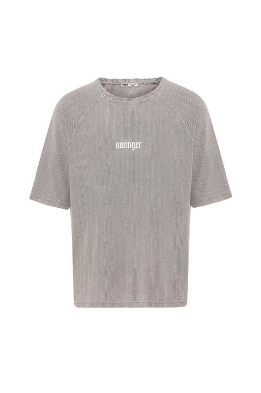 Yıkamalı Oversize Baskılı Triko Tişört