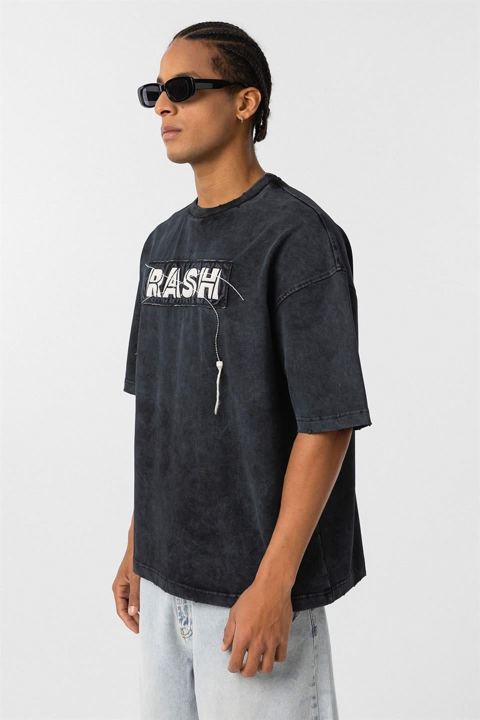 Yıkamalı Oversize Baskılı Tişört