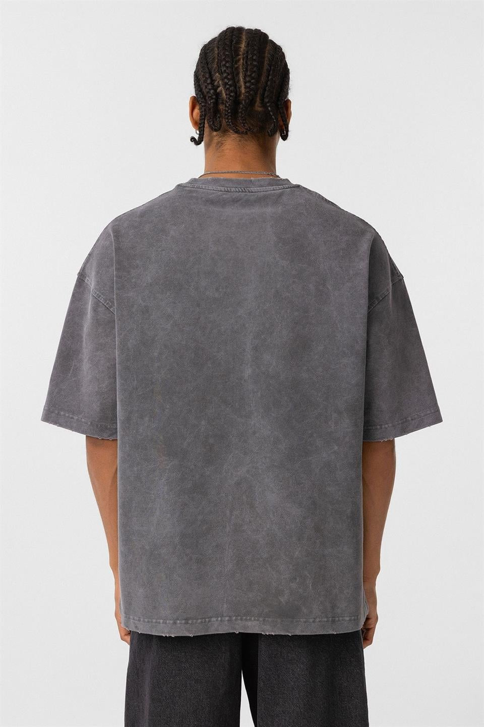 Yıkamalı Oversize Baskılı Tişört