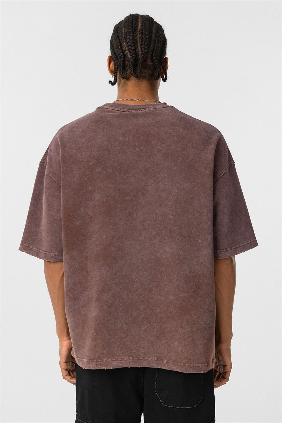 Yıkamalı Oversize Baskılı Tişört