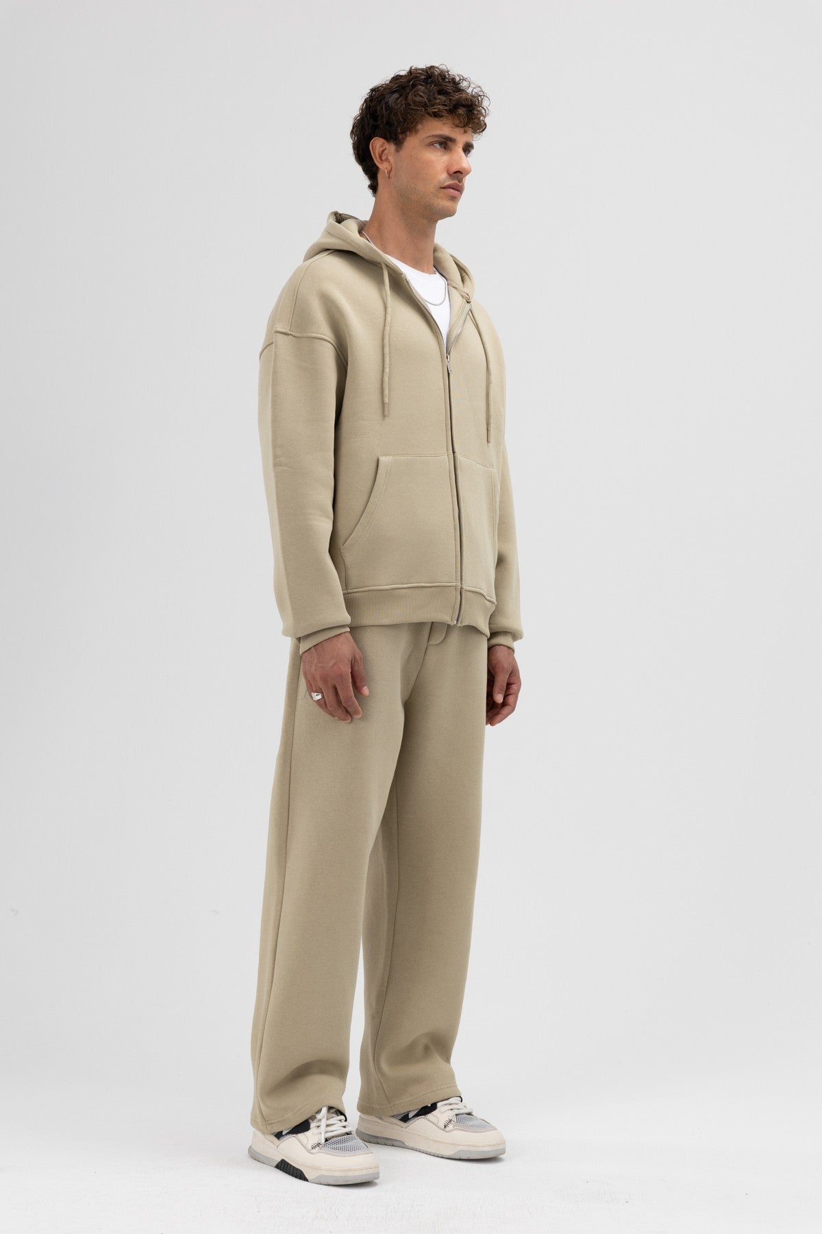 Basic Fermuarlı Oversize Kapüşonlu Sweatshirt