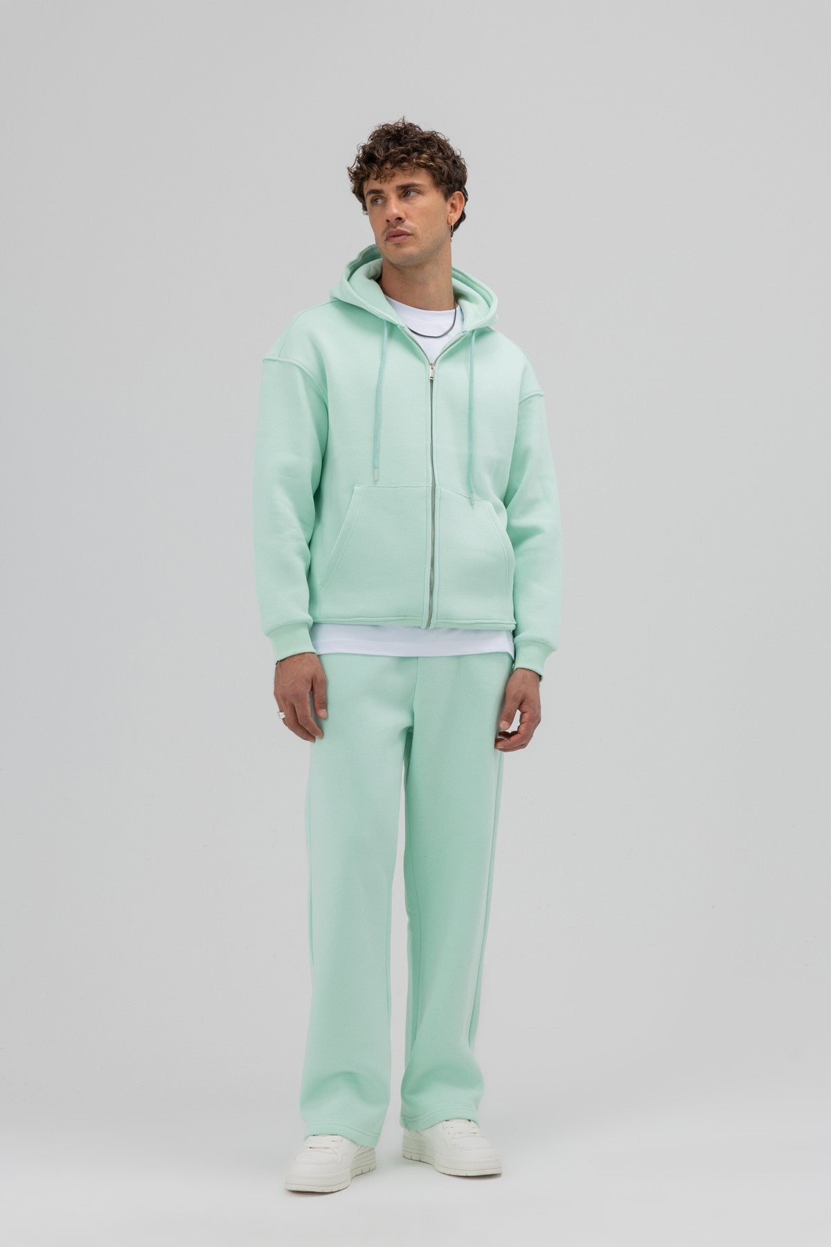 Basic Fermuarlı Oversize Kapüşonlu Sweatshirt