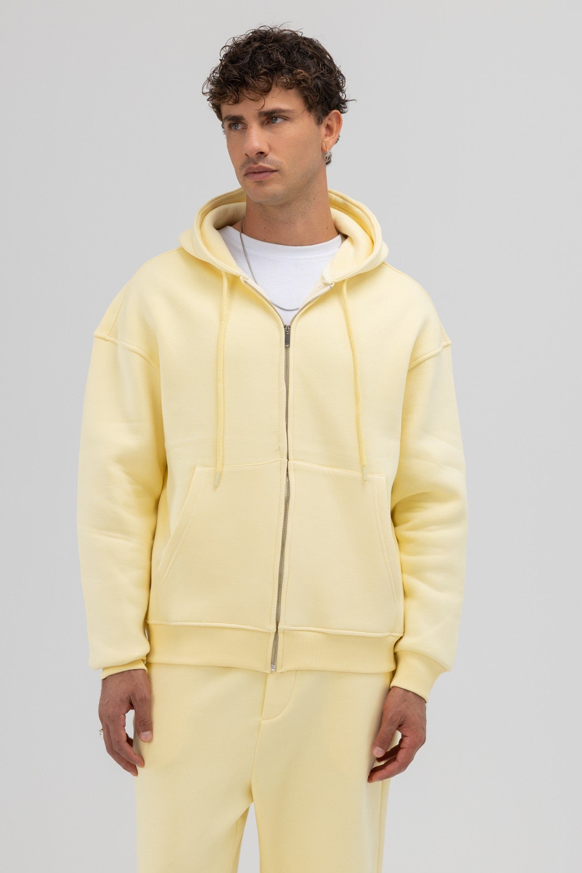 Basic Fermuarlı Oversize Kapüşonlu Sweatshirt