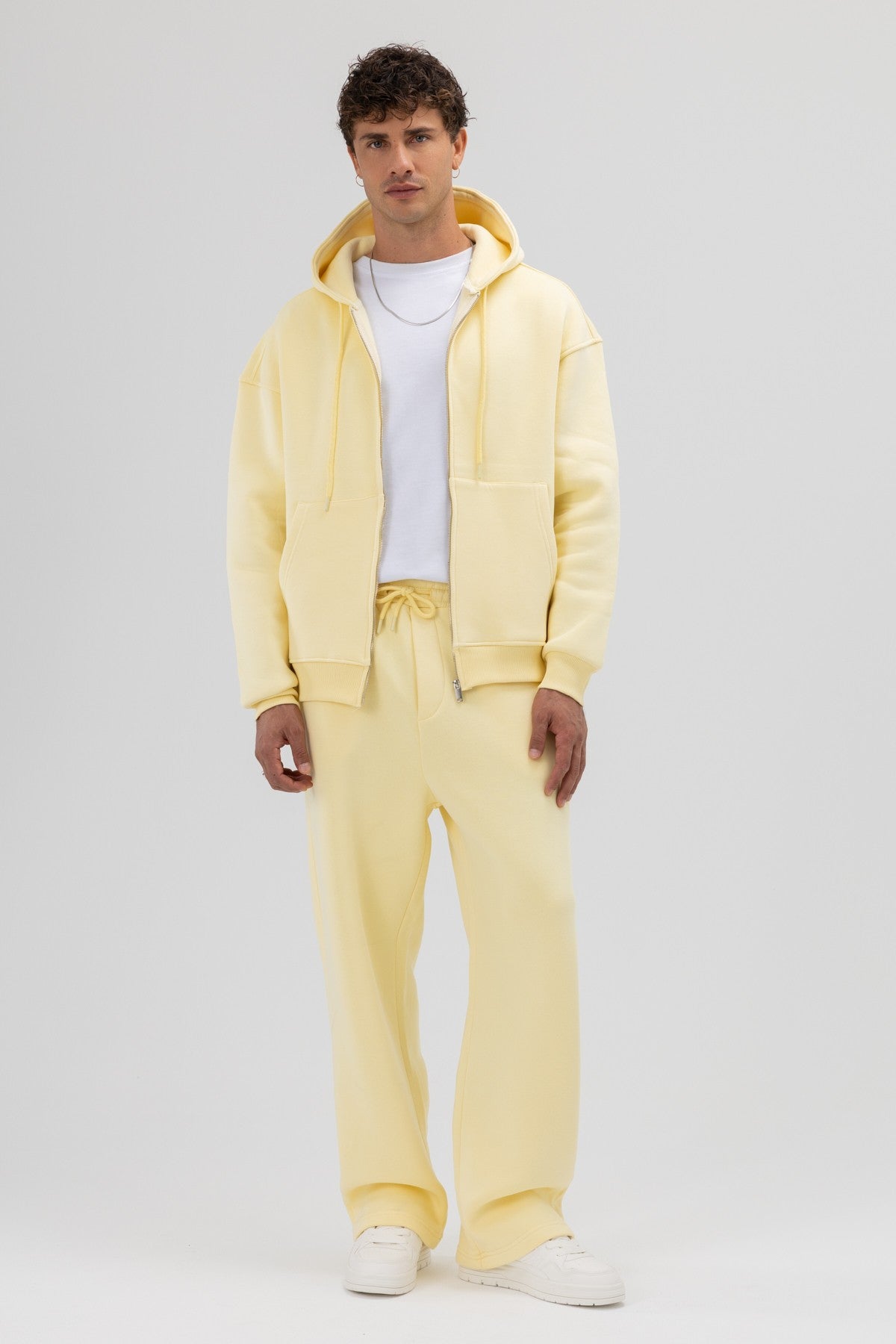 Basic Fermuarlı Oversize Kapüşonlu Sweatshirt