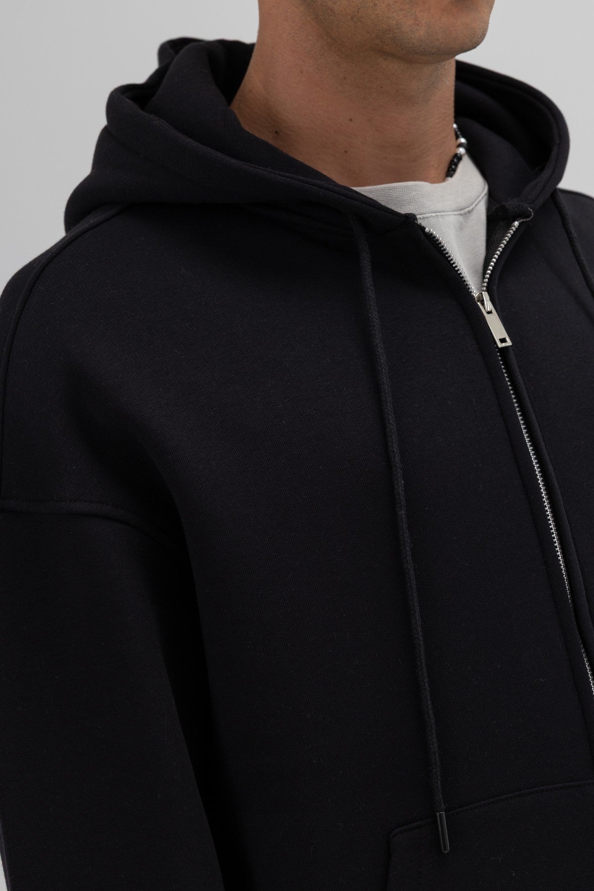 Basic Fermuarlı Oversize Kapüşonlu Sweatshirt