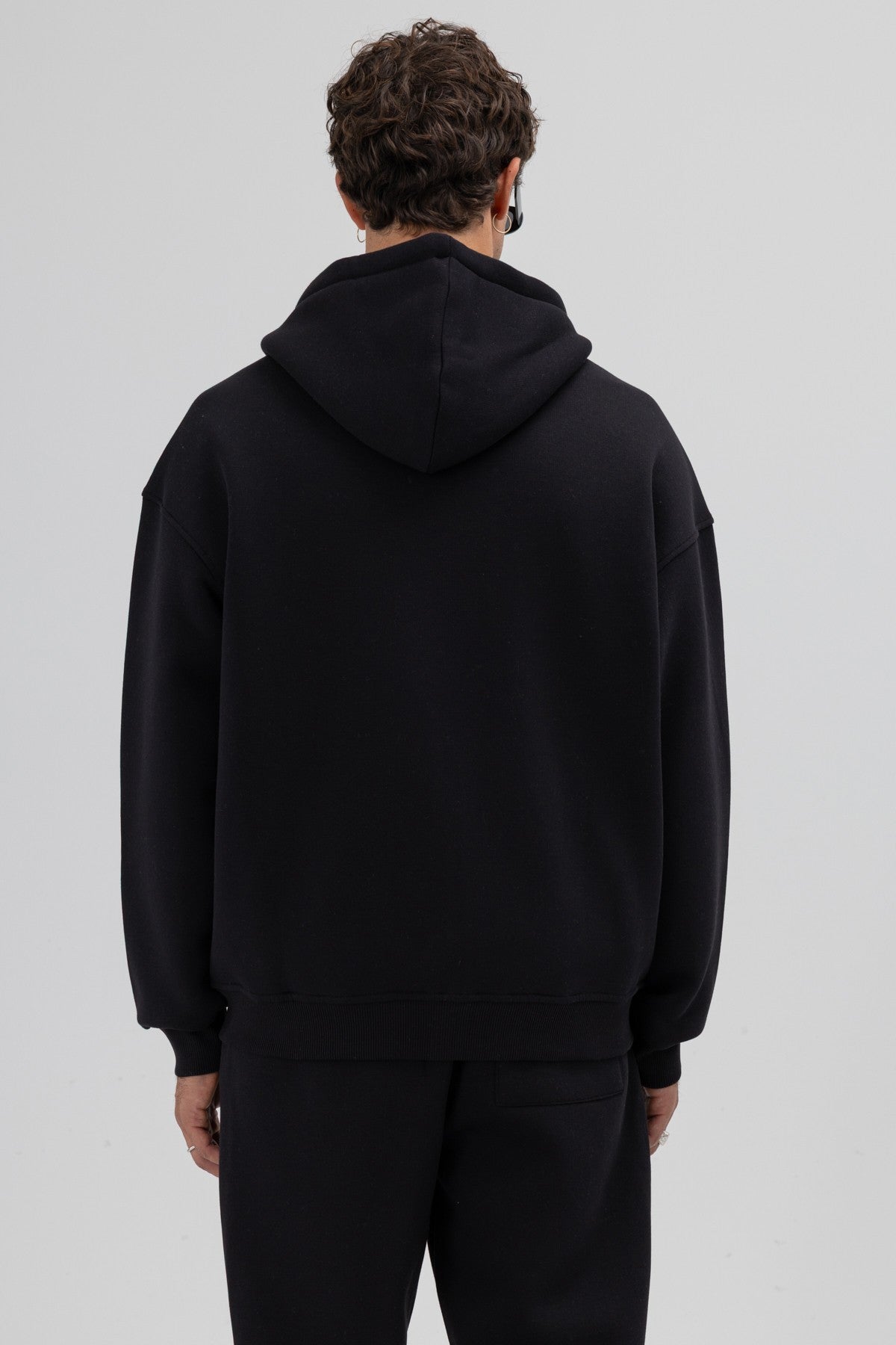 Basic Fermuarlı Oversize Kapüşonlu Sweatshirt