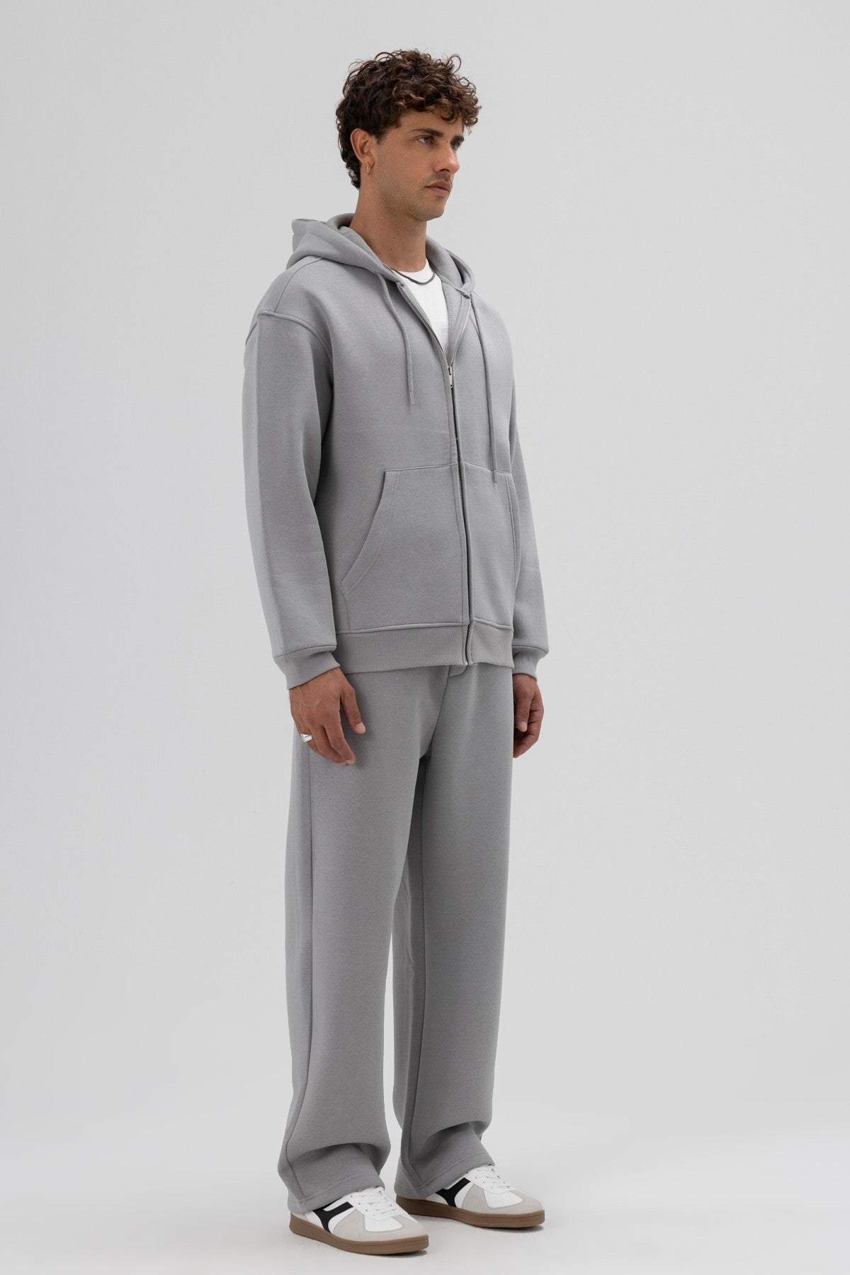 Basic Fermuarlı Oversize Kapüşonlu Sweatshirt