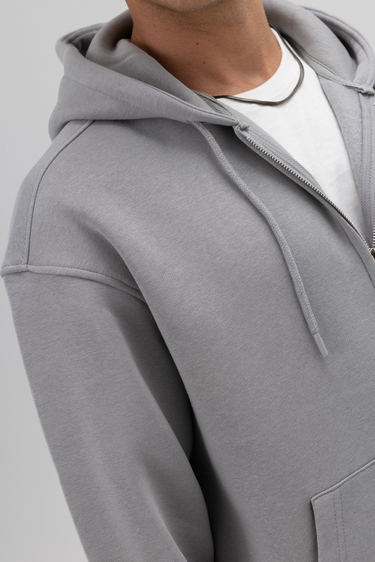Basic Fermuarlı Oversize Kapüşonlu Sweatshirt