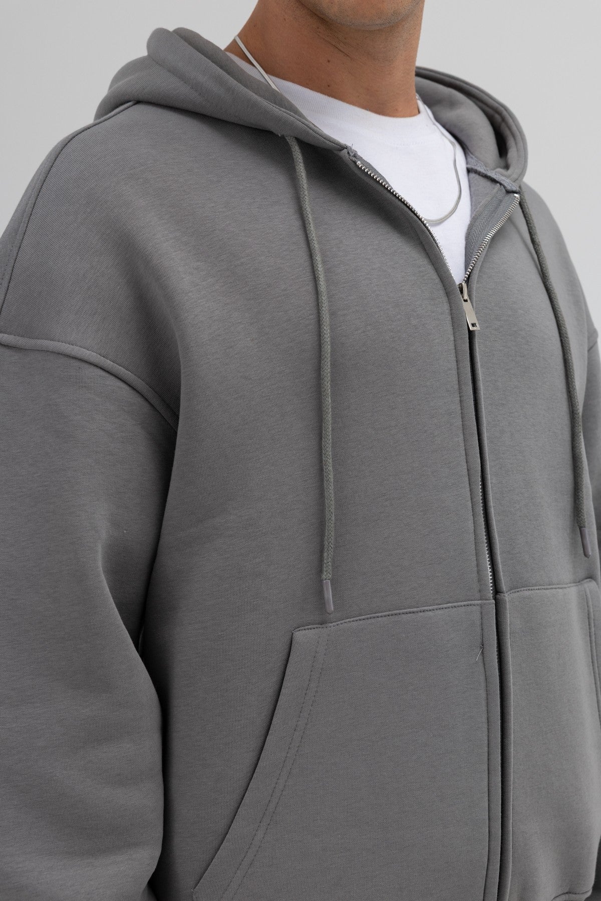Basic Fermuarlı Oversize Kapüşonlu Sweatshirt