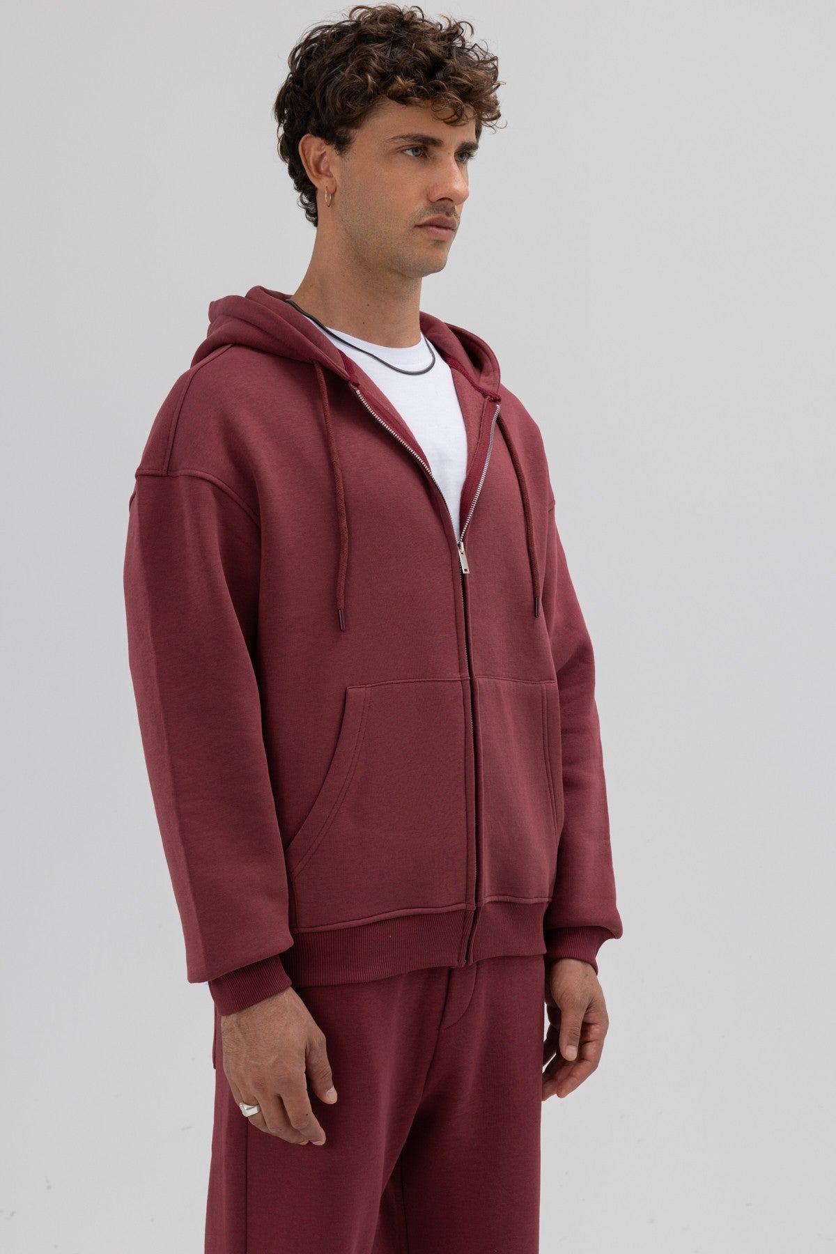 Basic Fermuarlı Oversize Kapüşonlu Sweatshirt