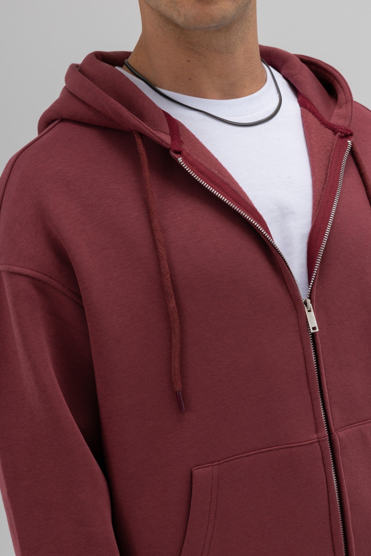 Basic Fermuarlı Oversize Kapüşonlu Sweatshirt