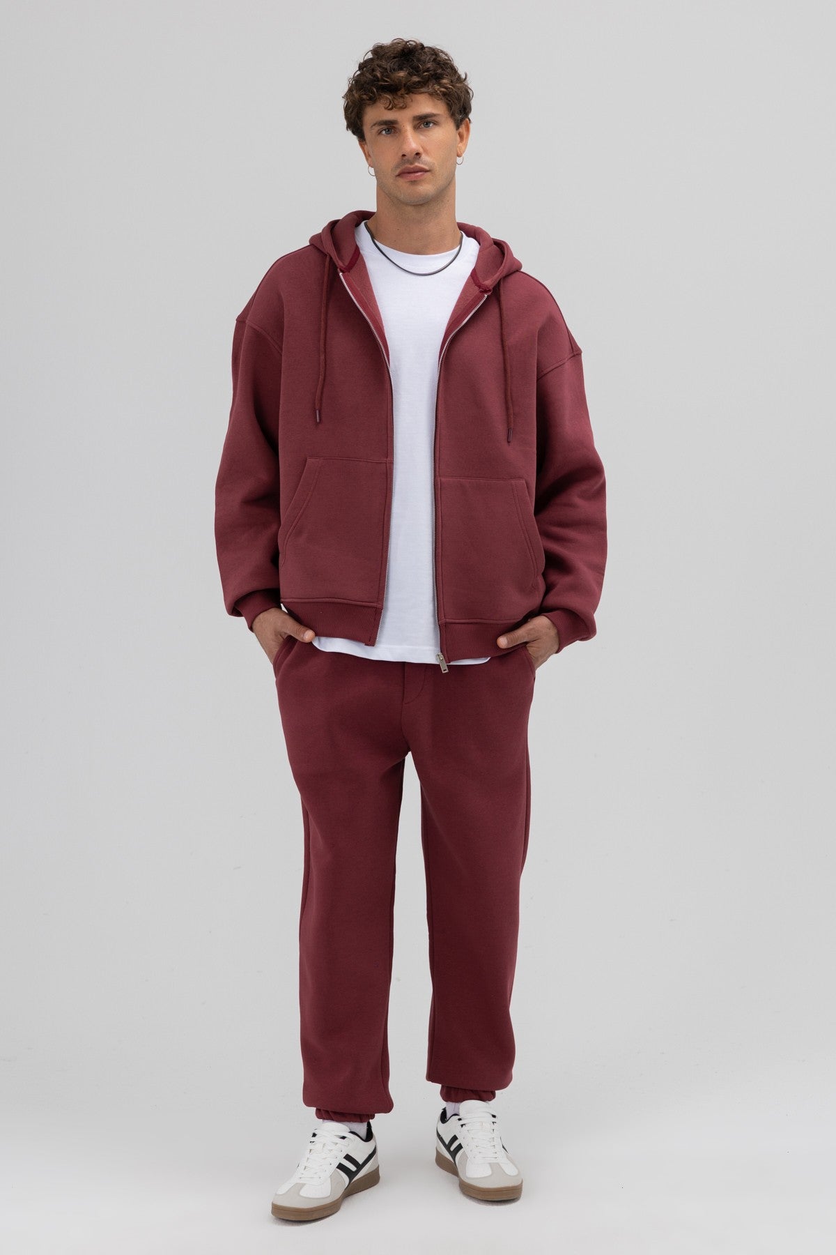 Basic Fermuarlı Oversize Kapüşonlu Sweatshirt