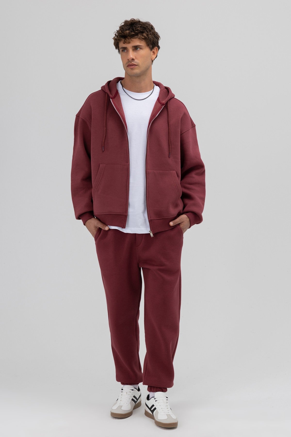 Basic Fermuarlı Oversize Kapüşonlu Sweatshirt