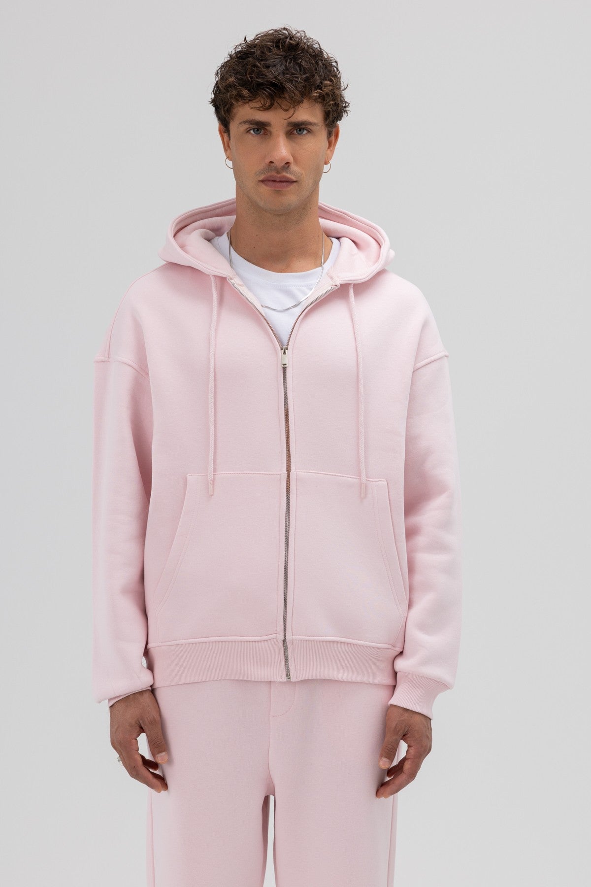 Basic Fermuarlı Oversize Kapüşonlu Sweatshirt