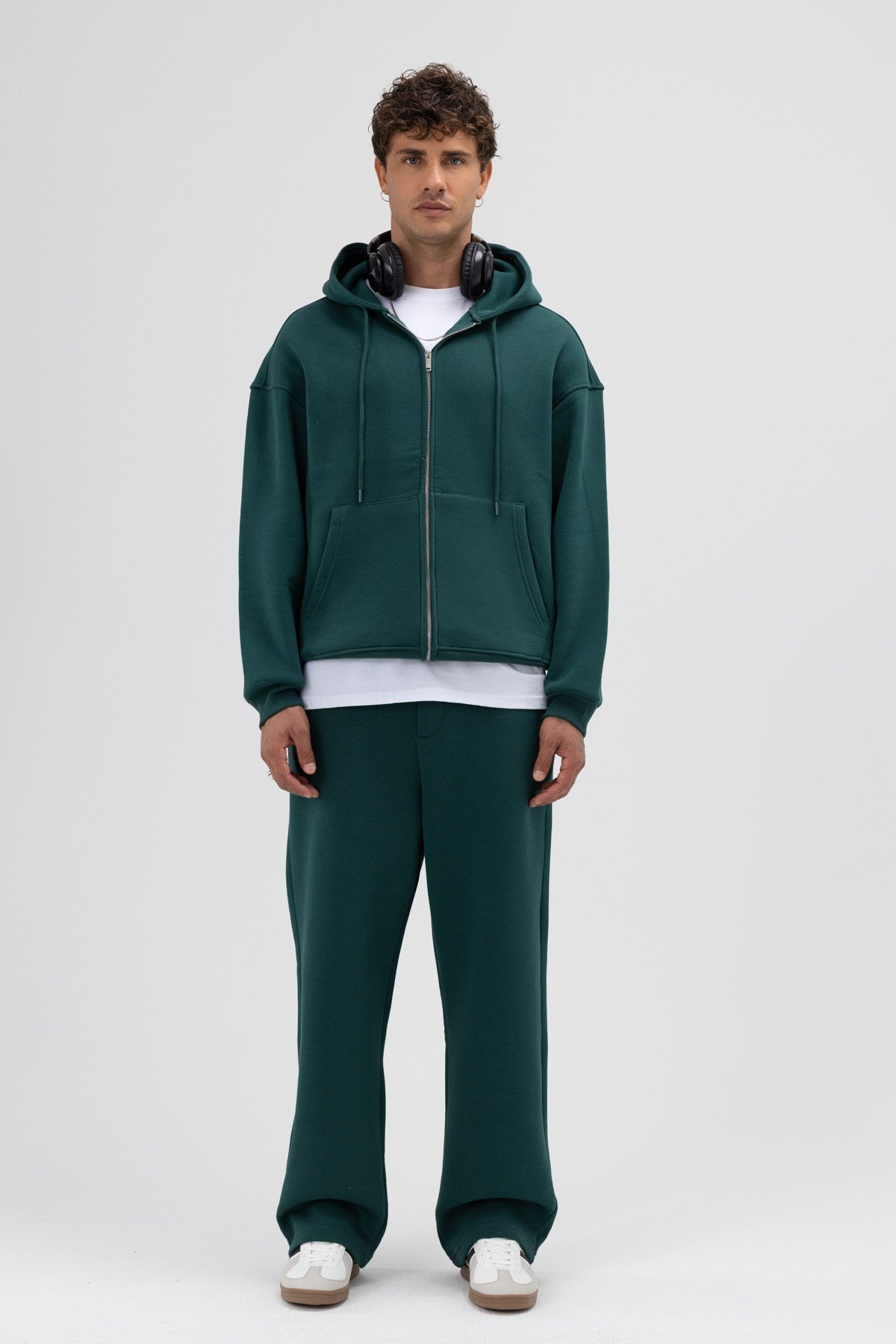 Basic Fermuarlı Oversize Kapüşonlu Sweatshirt