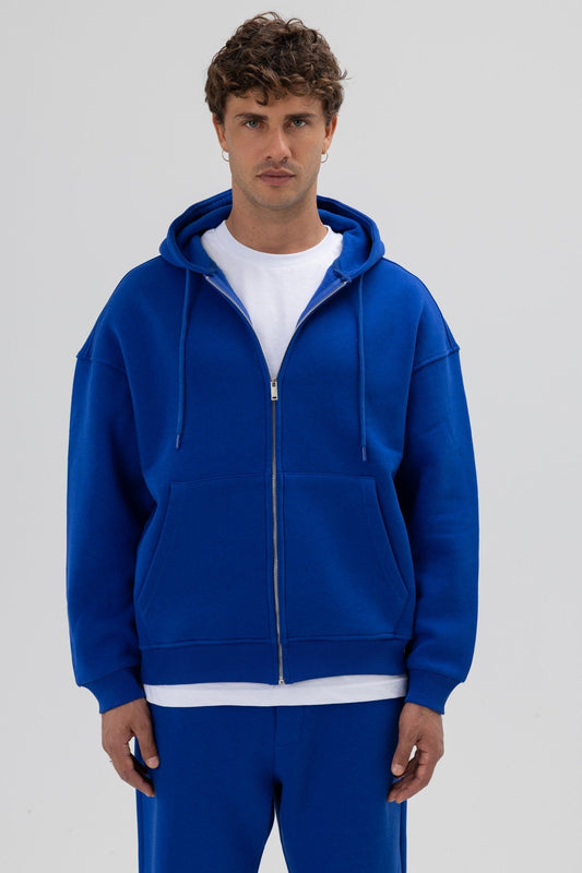 Basic Fermuarlı Oversize Kapüşonlu Sweatshirt