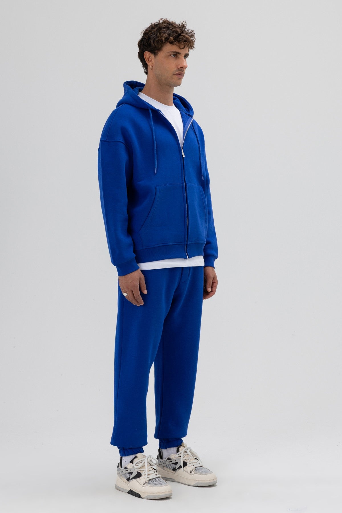 Basic Fermuarlı Oversize Kapüşonlu Sweatshirt