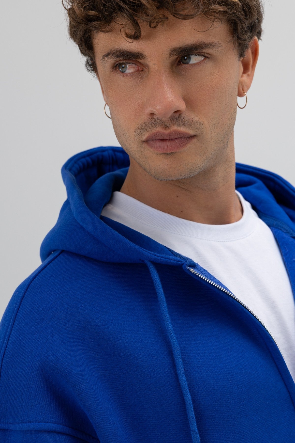 Basic Fermuarlı Oversize Kapüşonlu Sweatshirt