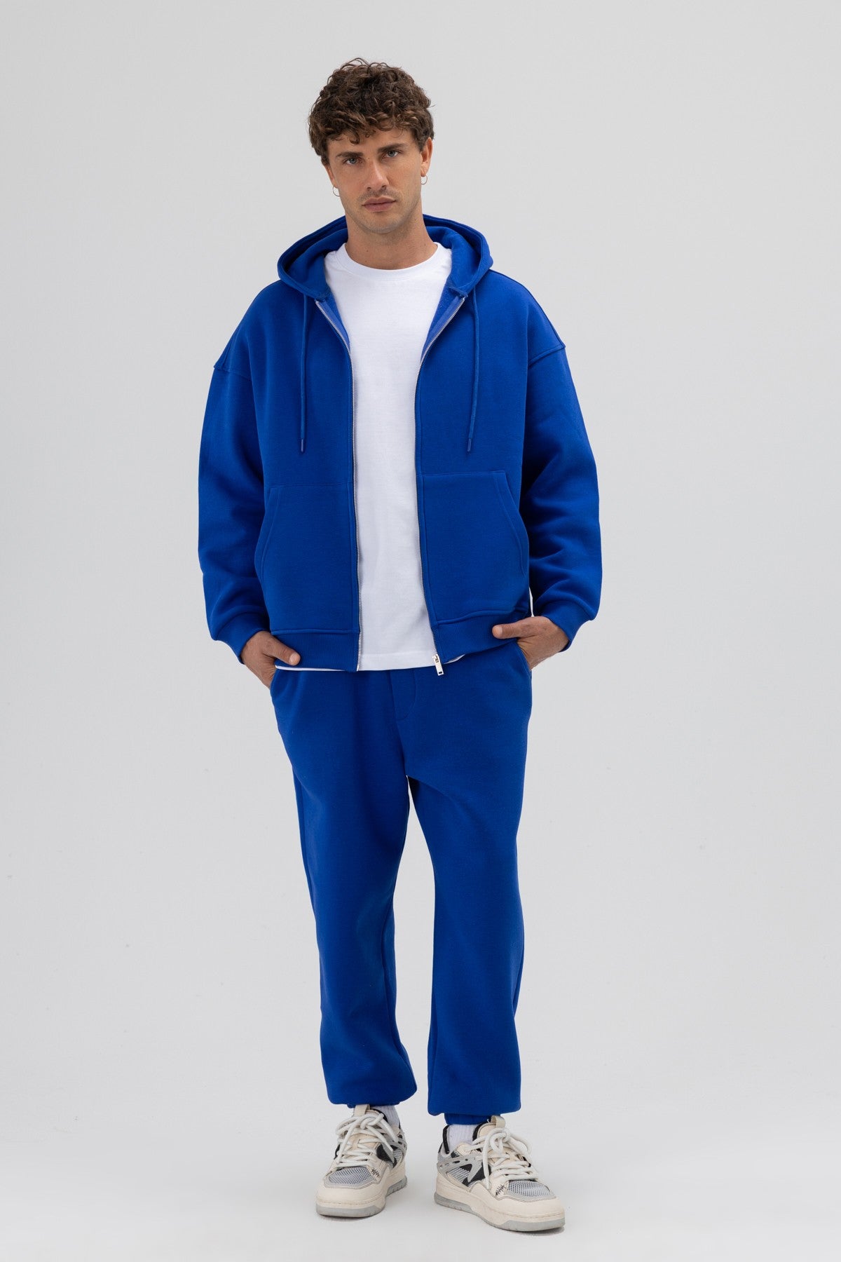 Basic Fermuarlı Oversize Kapüşonlu Sweatshirt