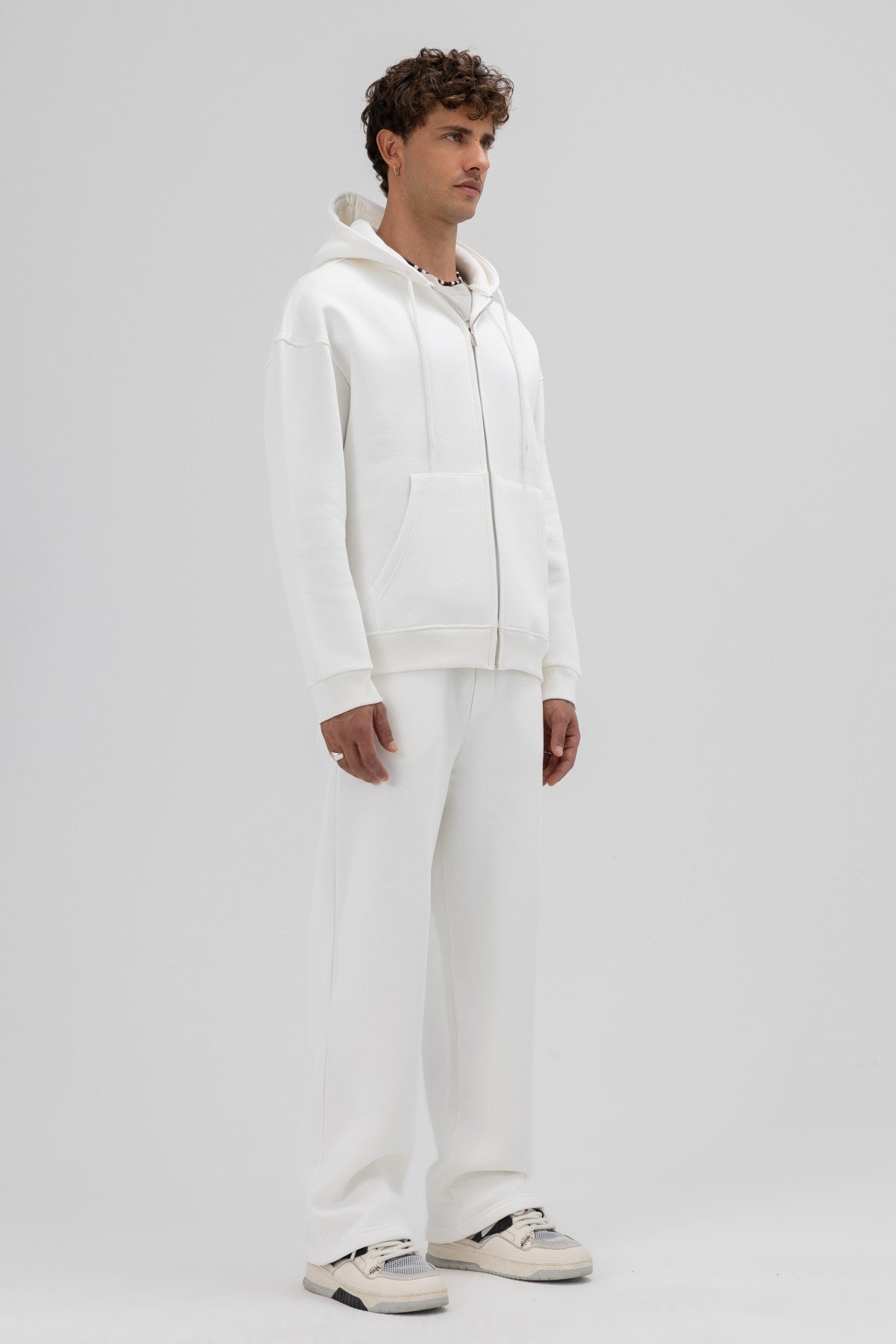 Basic Fermuarlı Oversize Kapüşonlu Sweatshirt