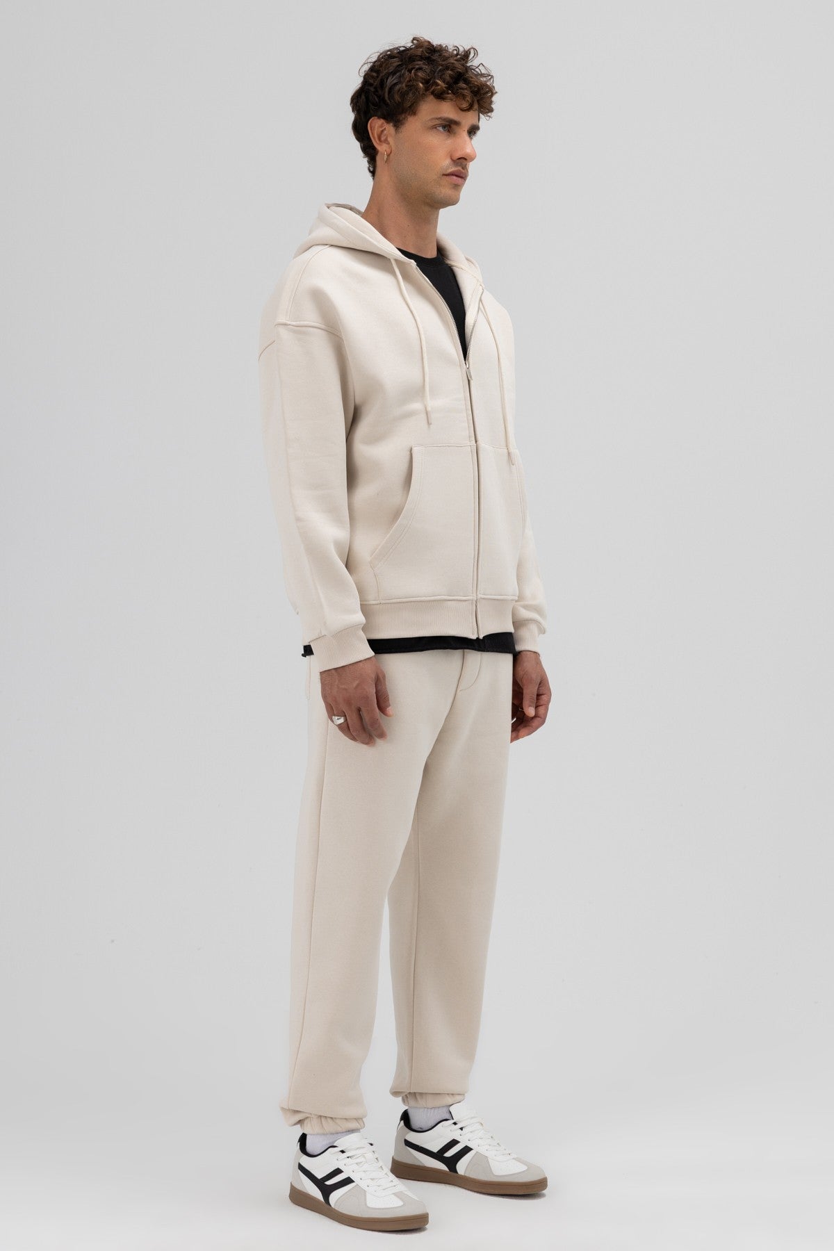 Basic Fermuarlı Oversize Kapüşonlu Sweatshirt