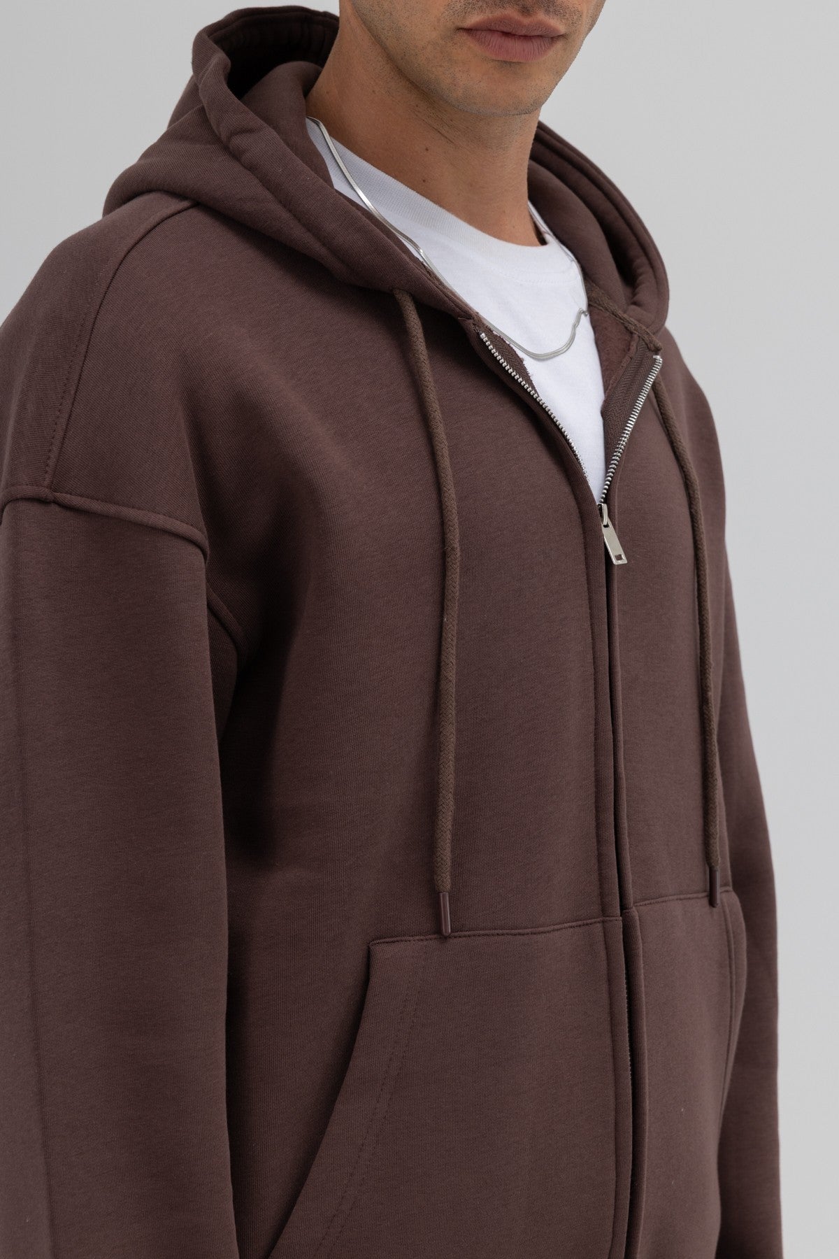 Basic Fermuarlı Oversize Kapüşonlu Sweatshirt