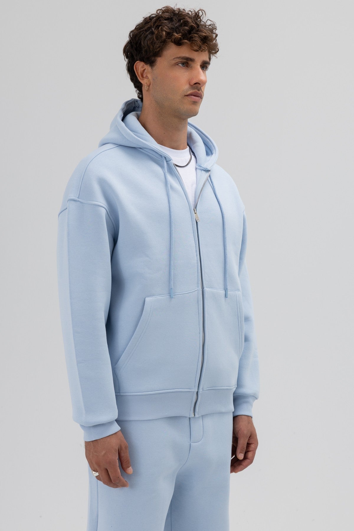 Basic Fermuarlı Oversize Kapüşonlu Sweatshirt