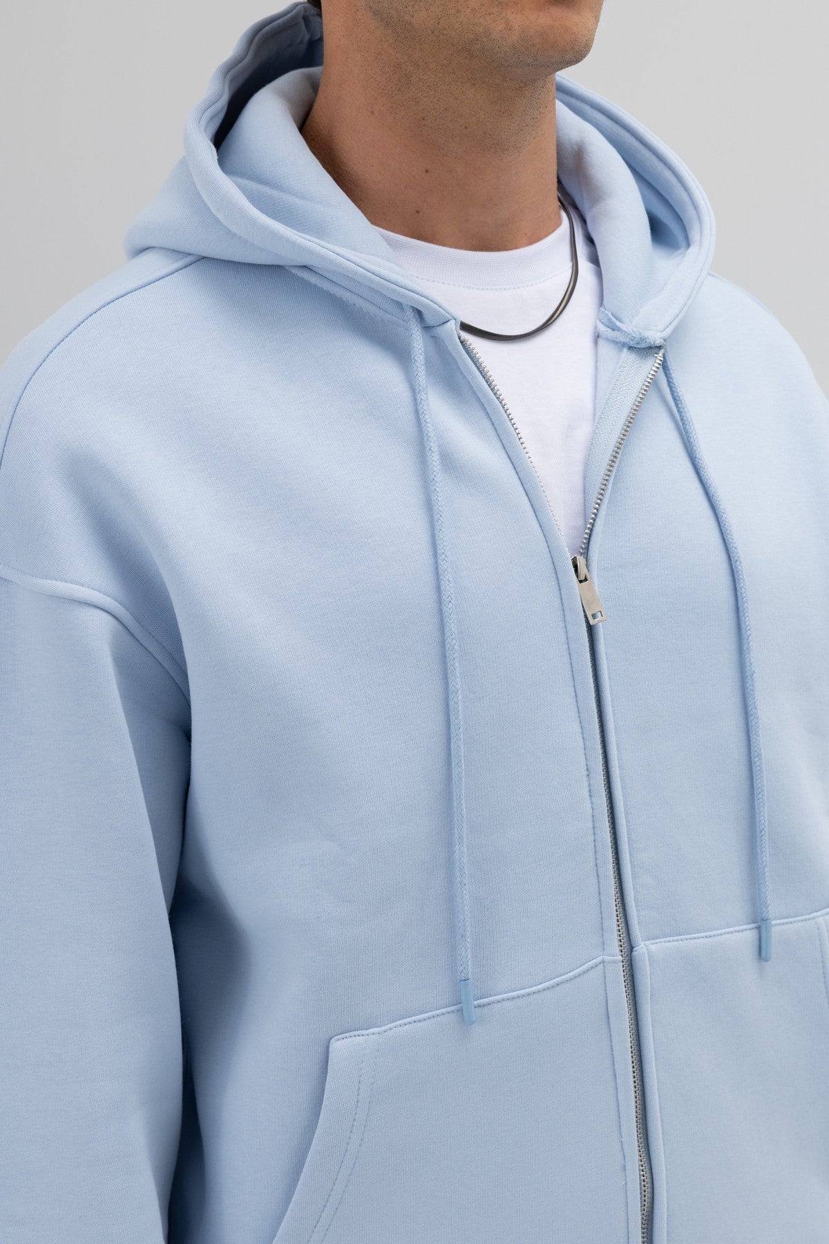 Basic Fermuarlı Oversize Kapüşonlu Sweatshirt