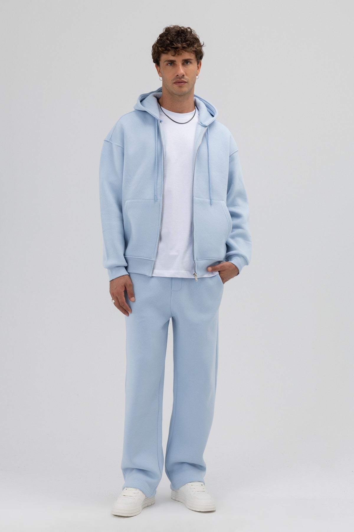 Basic Fermuarlı Oversize Kapüşonlu Sweatshirt