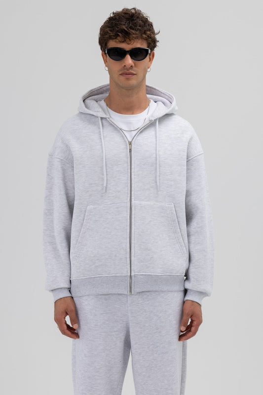 Basic Fermuarlı Oversize Kapüşonlu Sweatshirt
